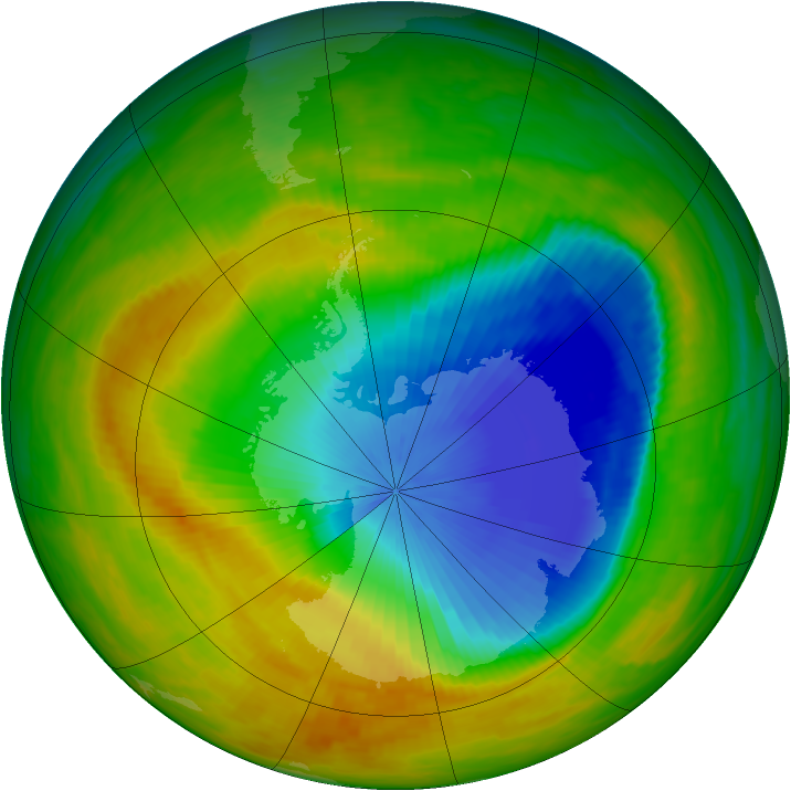 Antarctic ozone map for 09 November 1991
